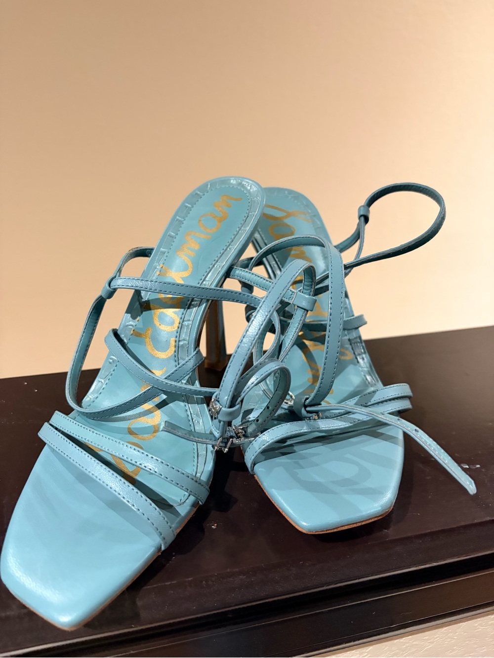 Sam Edelman Turquoise Strappy Leather Heeled Sandals